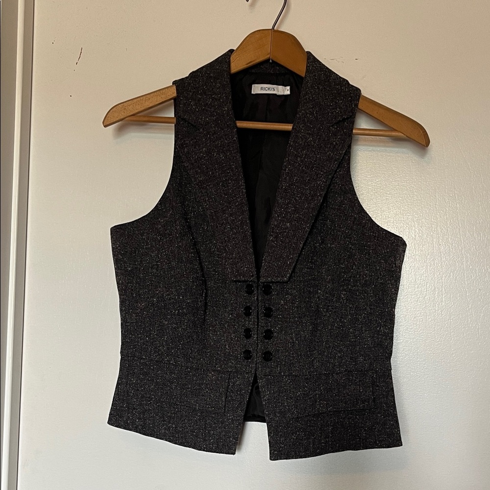 Ricki’s Vintage Fitted Charcoal Tweed Vest with a Collar